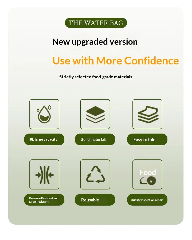 Saco de Armazenamento de Água Dobrável Portátil com Torneira, 8L de Grande Capacidade, Anti-vazamento para Acampamento ao Ar Livre, Desporto, Caminhada, Saco de Água de Plástico