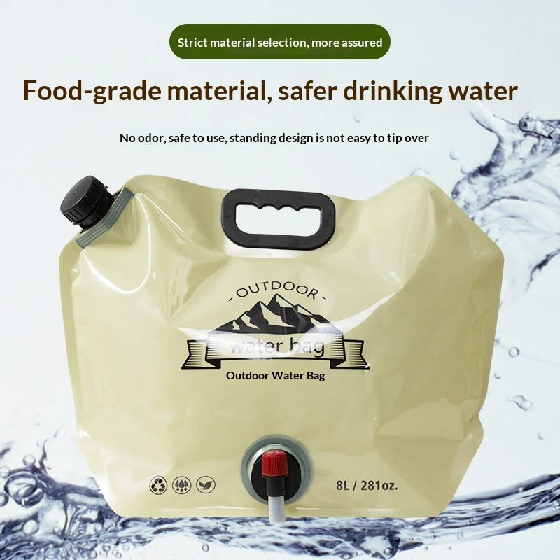 Saco de Armazenamento de Água Dobrável Portátil com Torneira, 8L de Grande Capacidade, Anti-vazamento para Acampamento ao Ar Livre, Desporto, Caminhada, Saco de Água de Plástico