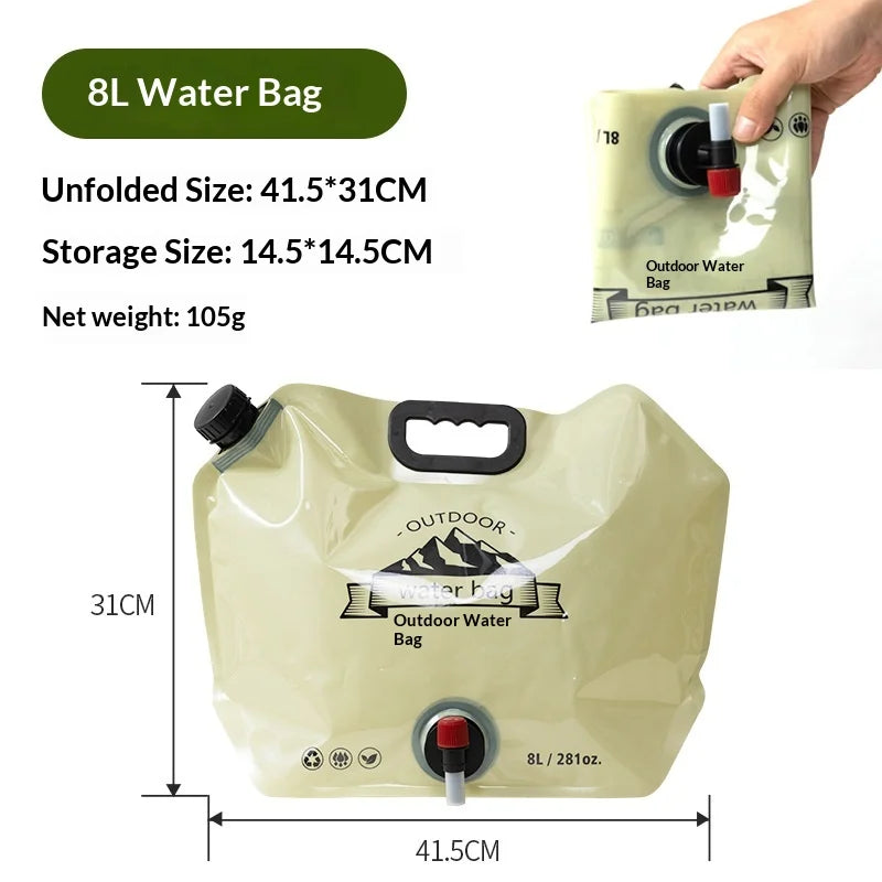 Saco de Armazenamento de Água Dobrável Portátil com Torneira, 8L de Grande Capacidade, Anti-vazamento para Acampamento ao Ar Livre, Desporto, Caminhada, Saco de Água de Plástico